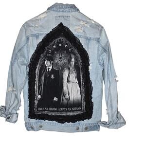 One Of A Kind Upcycled Reworked Wednesday Addams Denim Jacket Sz S